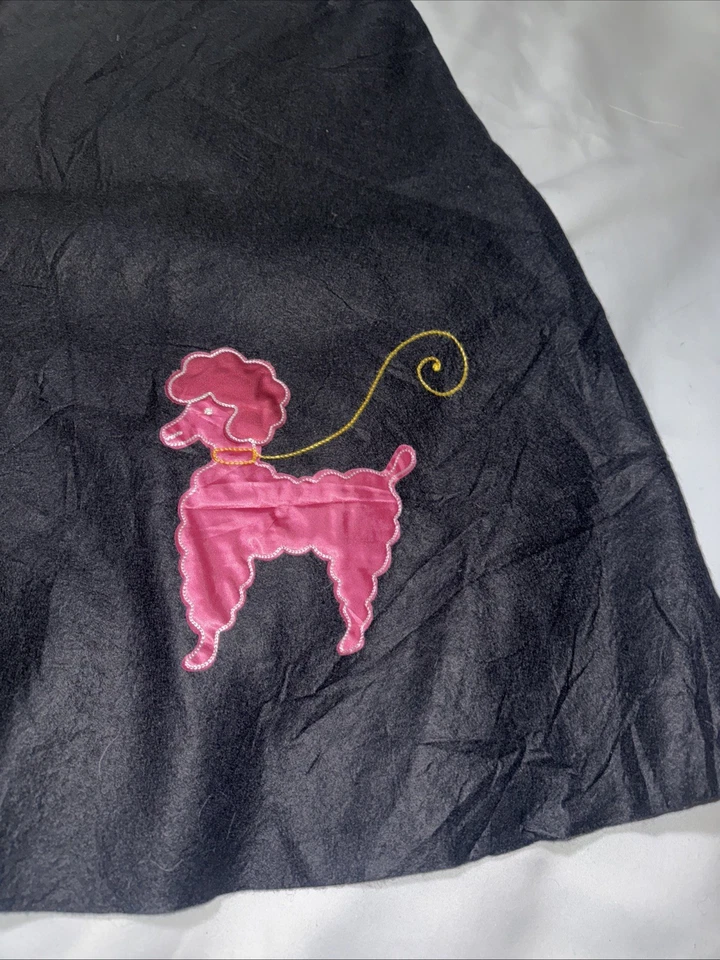 "Falda caniche de fieltro negro vintage hecha a mano cintura 20""x 32"" de largo" Foto 3 de 4