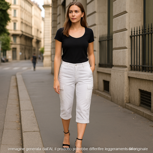 Liu Jo Pantalone Da Donna Taglia W28 W30 Bianco Capri Cargo Cotone Pinocchietto - 第 2/24 張圖片