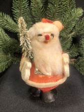 Vintage Christmas Santa Claus Figurine Flocked Formed Cardboard Putz Style