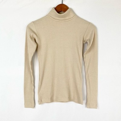 Delfina Balda Basic Color Turtleneck Beige Ribbed Ribbed Fall Winter Size Xs