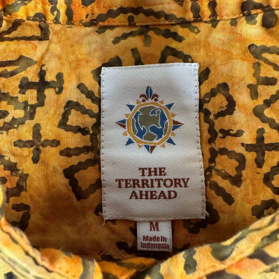The Territory Ahead 衬衫男式 M 黄色橙色部落印花短袖棉质 — 第 3/4 张图片