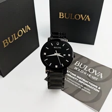 Bulova 98D144 Modern Futuro Black Dial/Band Quartz Men's Calendar Watch 42MM