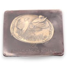 Solid Brass Mallard Ducks Vintage Belt Buckle by Award Design Medals