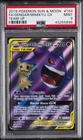 2019 POKEMON SUN & MOON TEAM UP #164 FULL ART/GENGAR & MIMIKYU GX PSA 9