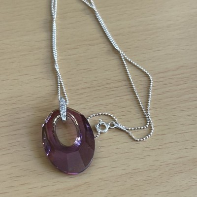 925 Silber großer österreichischer Kristall Anhänger & 50 cm Kette / Atemberaubend