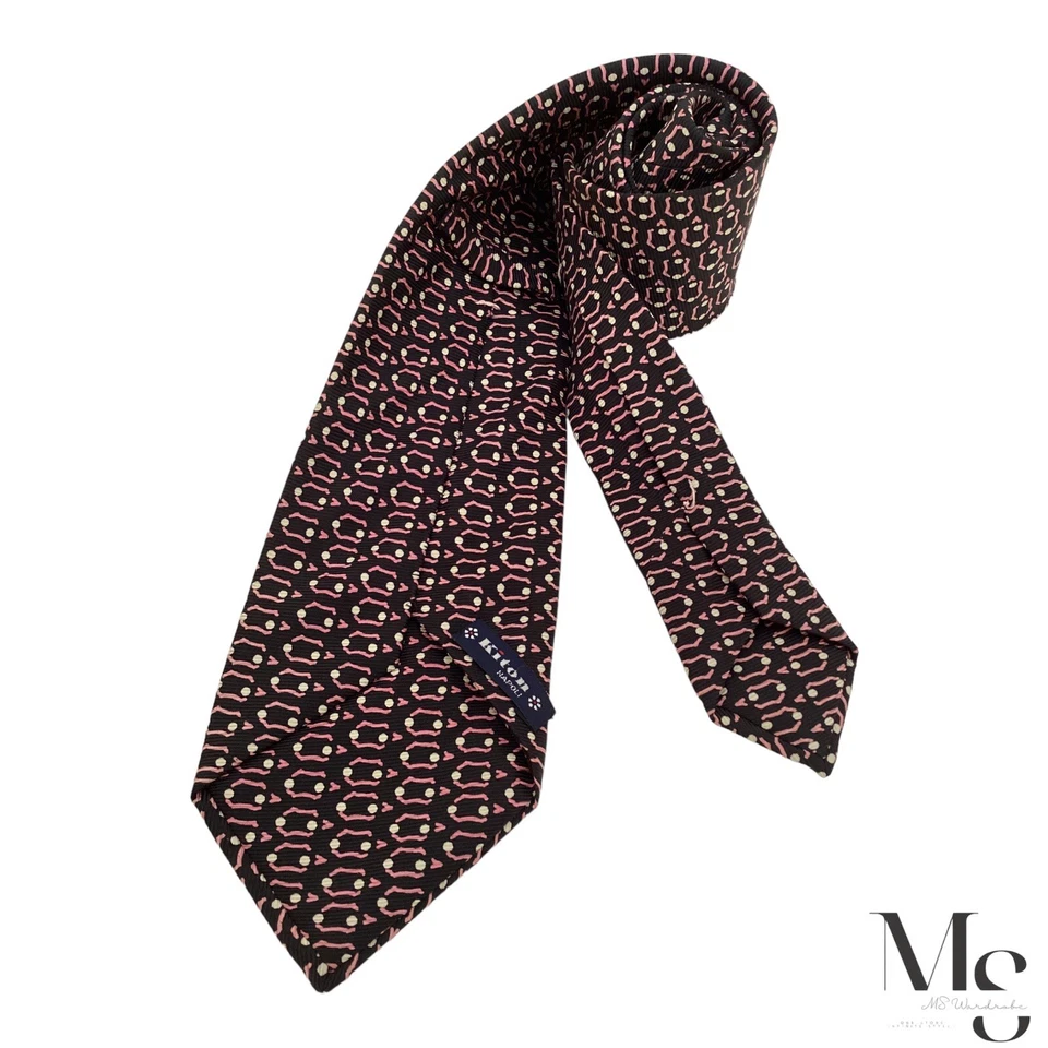 KITON NAPOLI 7Fold XL Black Geometric Silk Tie Made In Italy W:4" EX COND - Imagem 2 de 4