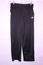 ADIDAS BLACK W/MULTI STRIPE ELASTIC WAIST 27" INSEAM ATHLETIC PANTS SZ XL T912