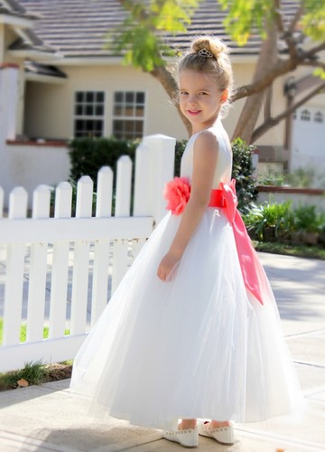 V-Back Lace Edge Ivory Flower Girl Dress Communion Dress Toddler Baptism Dresses - Picture 20 of 68