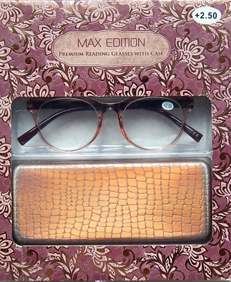 MAX STUDIO PREMIUM SET READING GLASSES READERS & HARD CASE +2.50 NEW AUTHENTIC