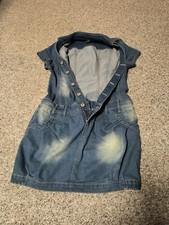 Vintage Sz 8 90s Mini Denim Blue Jean Shirt Shortie Dress Stretchy Comfort. DM15