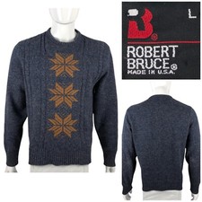Robert Bruce  Mens Large Sweater Blue Wool Blend Made In USA Union Made Vintage