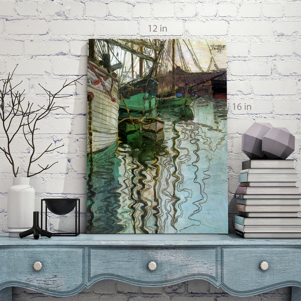 Impresión de cuadro de arte de pared en lienzo Egon Schiele Boats in Port Foto 3 de 4