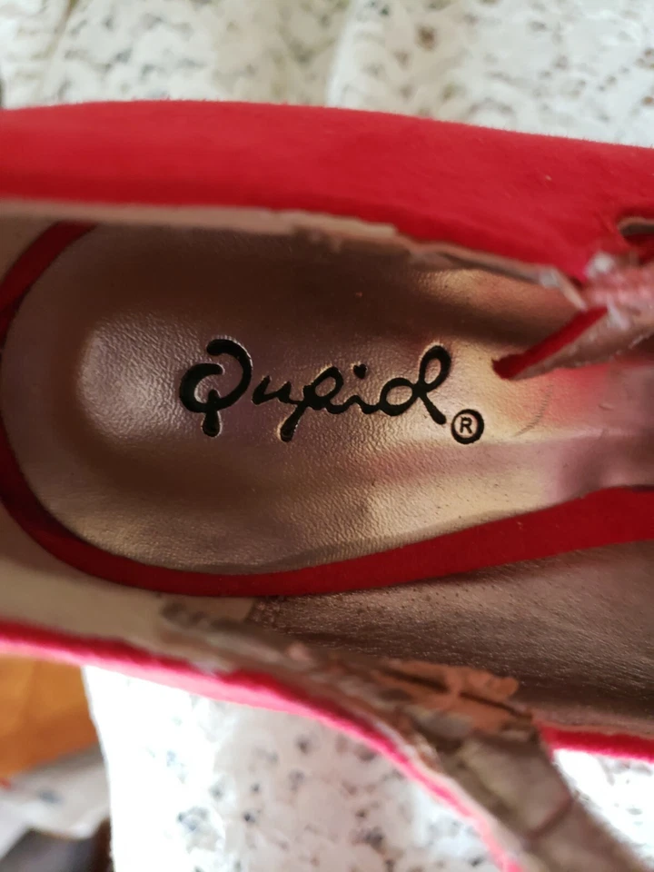 Qupid Platform Stilleto Red Suede Pumps Ankle Strap Size 6.5 - Image 4 of 4