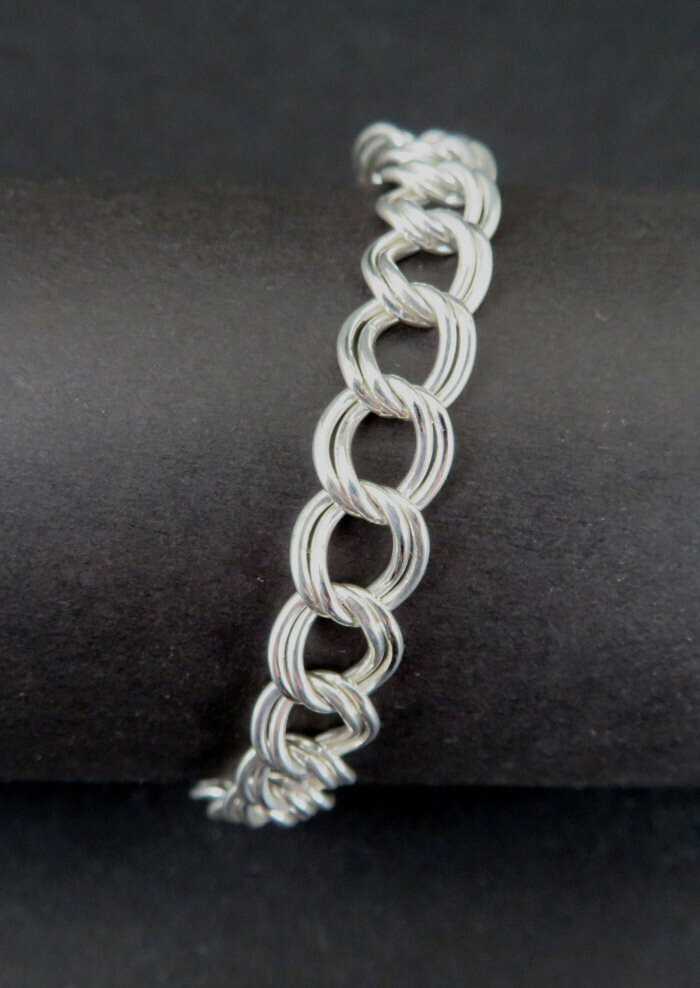 Bracelet Silver Double Link Chain Italy Sterling Silver 925 Charm