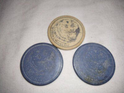 Scarce Antique Playing Card Poker Chips Circa 1900s RUSSELL & MORGAN TIGERS (B)
