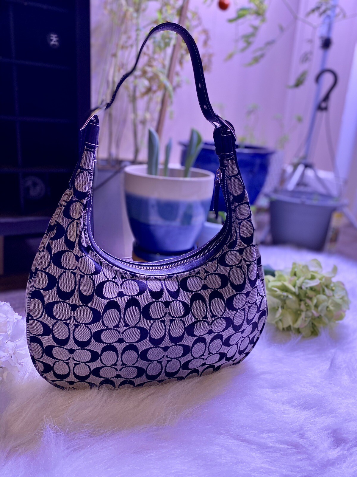 COACH Purse Black & Gray Signature Logo G2N6070 Gem