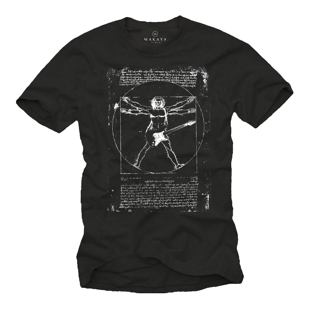 T-shirt uomo vintage rock band con CHITARRA DA VINCI - maglietta musica punk uomo