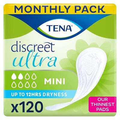 TENA Discreet Ultra Mini, 120 Incontinence Pads (20 X 6 120 Count (Pack of 1)