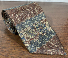 Barrington Tie - Brown Beige  Blue Floral - All Silk