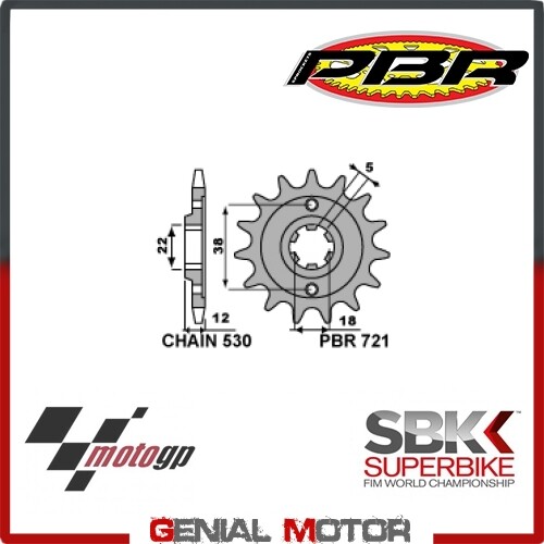 721 16 18NC Piñón frente PBR Tamano 530 - 16 Dientes para CAGIVA ALA VERDE 1986 - Imagen 1 de 2