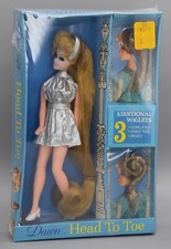 Topper bambola testa a punta Alba vintage nuova con scatola 1971 sigillato set 3 parrucche argento