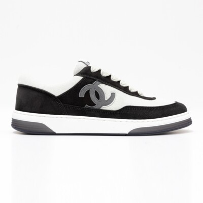 CHANEL REV スニーカー ブラック 36 222 Chanel REV Black Grey Suede White CC Logo Lace Up Runner Trainer