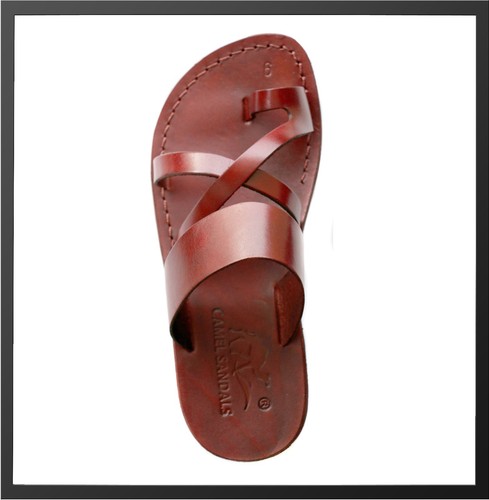New Brown Biblical Sandals 100% Leather Jesus Strap Sandal Shoes Women Size 6-10 - Picture 2 of 3