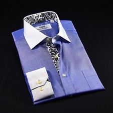 Blue La Plata WInchester Designed Formal Business Dress Shirt Single Cuff Boss