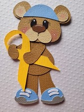 Little Cancer Bear with Yellow Ribbon. Scrapbook, Card making Paper Piecing