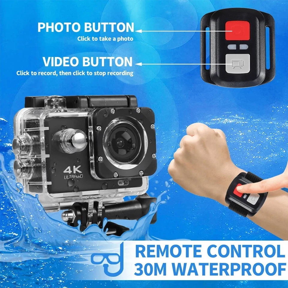 4K Action Camera Sport Video Waterproof Wifi 1080P HD Cam 170° Remote For Go Pro - Image 3 of 4