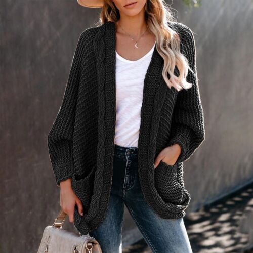 Damen-Cardigan Winter offen vorne langärmelig klobig Seilstrick Strick Pullover Mantel - Bild 5 von 28