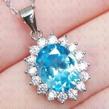 8.50ct Oval Cut Natural Topaz and Diamond Solid 14K White Gold Pendant No Chain