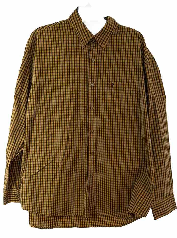 Arrow Sz XL Long Sleeve Mens Button Down w Pkt Gold Navy Check | eBay
