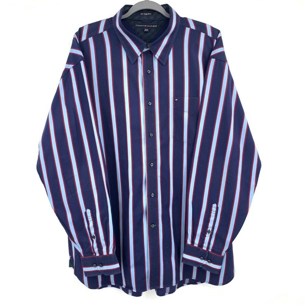 Tommy Hilfiger 80's 2 Ply Cotton Fabric Blue Men's Long Sleeve Shirt Size XL thumbnail 4