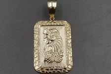 10K Solid Yellow Gold 2.8" Big Size Nugget Lady Fortuna Bar Charm Pendant.