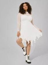 Torrid Mesh Long Sleeve High Neck White Dress 2X 18-20 Hanky Hem Long Sleeve