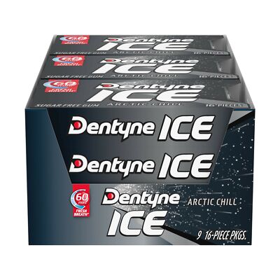 Dentyne Ice Sugar Free Gum Arctic Chill 16 Piece Pack of 9 144 Count Safe Breath