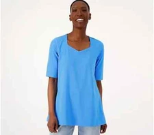 Attitudes by Renee Sweetheart Neck Elbow Sleeve Top-Summer Dusk-Medium-A598397