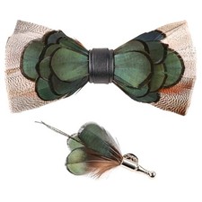Feathers Bow Tie Peacock Pre-tied Bow tie Brooch Sets for Men Adjustable D