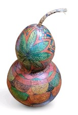 Hand Painted Etched Gourd SO DETAILED Folk Art Abstract Design 80 Hours to Make