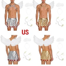 US Mens Cupid Costume Valentines Day Cupid Toga Party Wings Bow  Arrow  Head