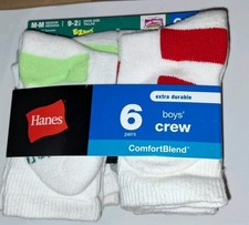 Hanes 431/6 Boys Crew Comfortblend EZ Sort Socks - Size M, White, Pack of 6