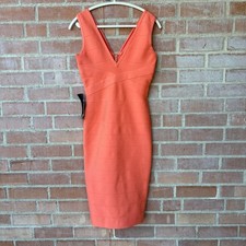 NWT Bebe Double V Bandage Bodycon Dress Coral Reef Orange Women's Small
