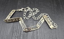 Vintage 1990s Silver Tone Chain Belt Paris New York Rome Name Plates Adjustable
