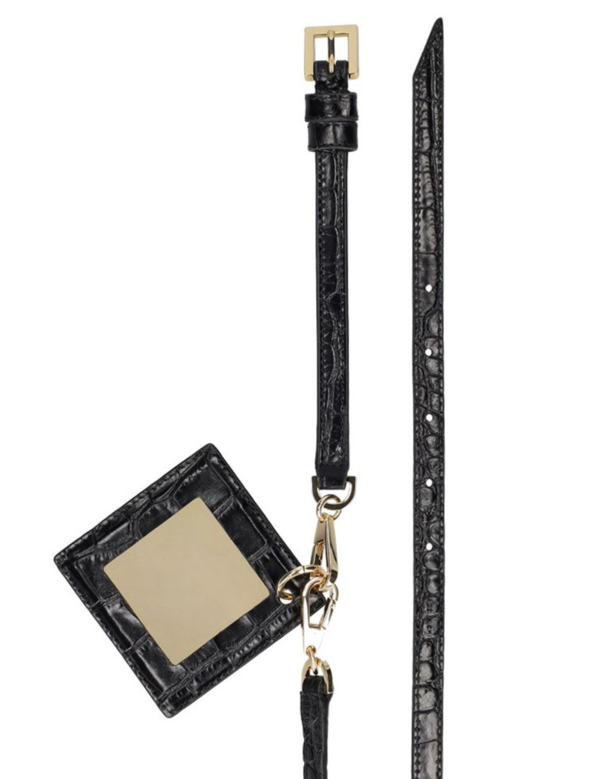 Tory Burch Leather Belt With Removable Mirror Charm Crocodile Embossing L