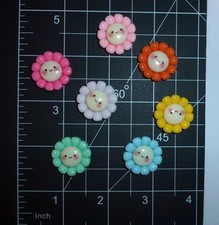 10pcs resin happy face daisy flower 7/8" colorful cabochon flatbacks
