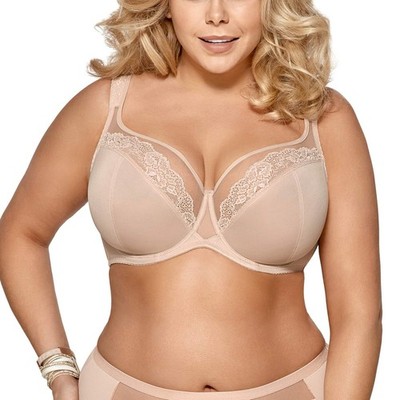Gorsenia Underwired Lace Maxi Bra K441 Luisse Beige 32E Full Coverage Lingerie