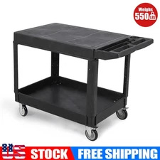 2 Tier Service Cart Plastic Utility Service Cart Flat top with 360°Swivel Wheels