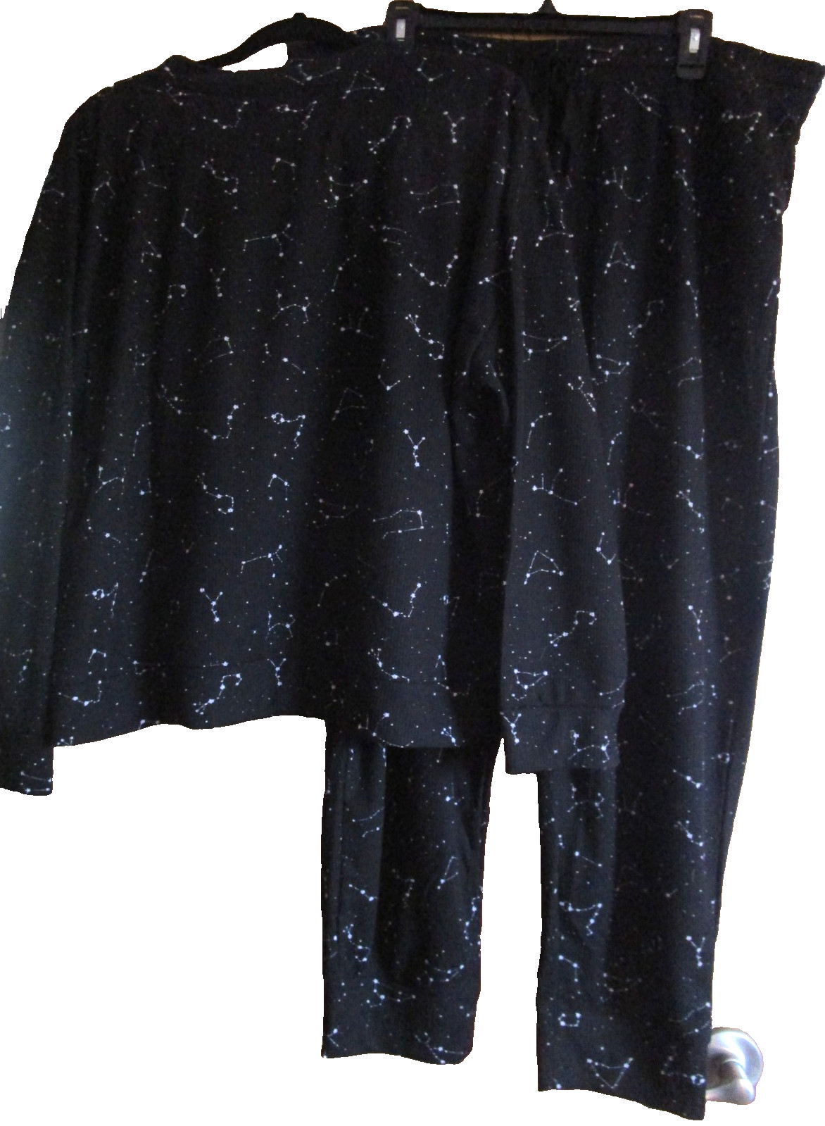 NEW W/TAG~JENNI SZ XXL Women's 2pc Waffle Knit Pajama Loungewear Set Black Stars