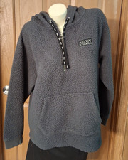 Victoria's Secret PINK Gray Sherpa Hoodie Quarter Zip Kangaroo Pocket Misses L